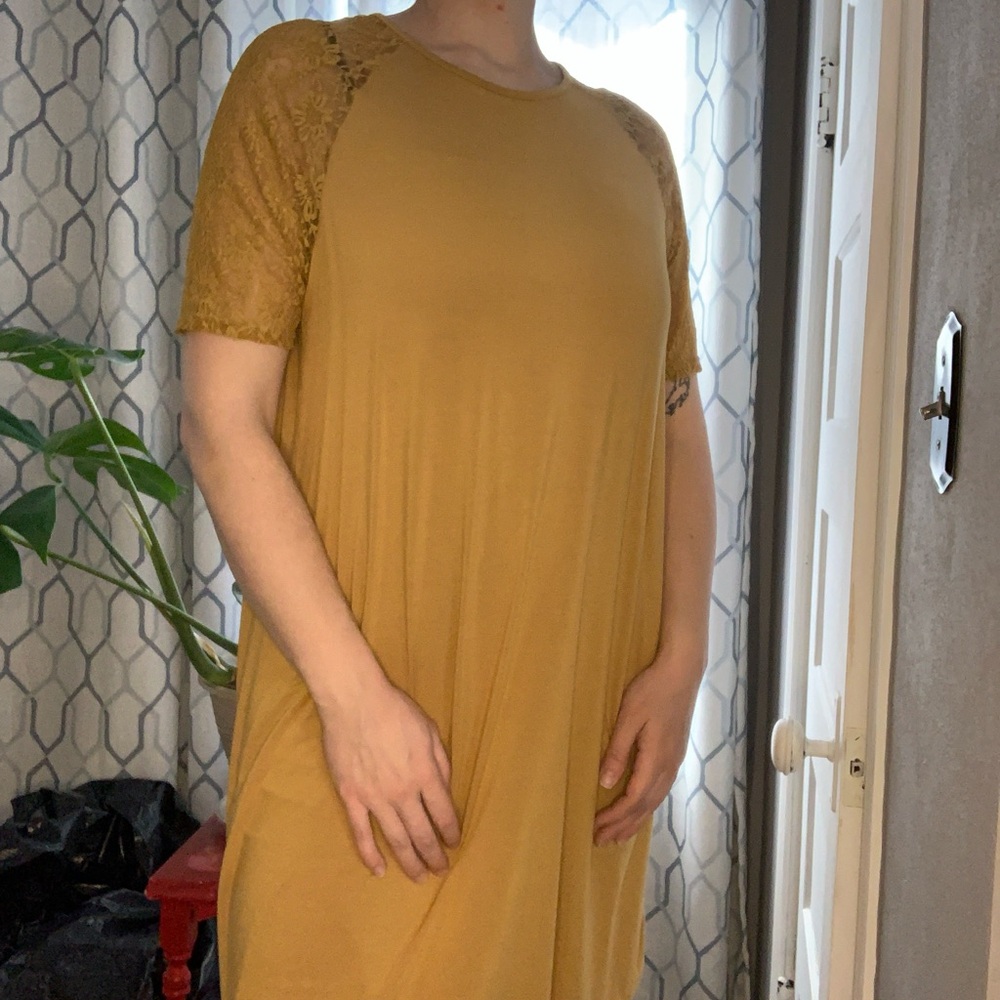 Mustard Lace Sleeve Dress